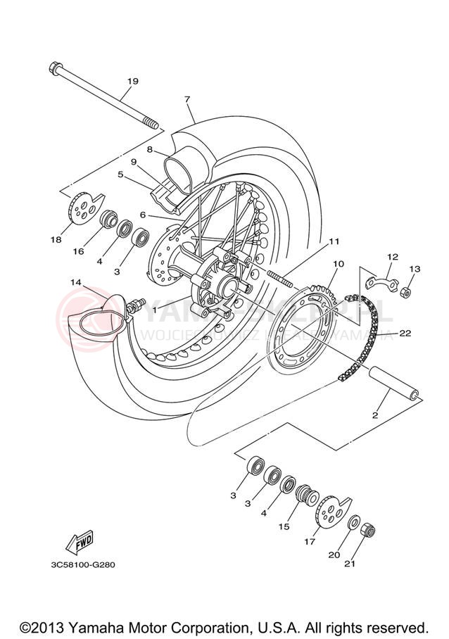 Schemat "Koło tył" do Yamaha XT250 XT250X/XT250XC