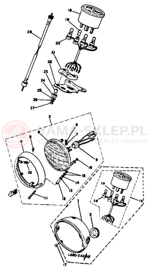 Schemat "Lampa przód i licznik" do Yamaha LB802AE