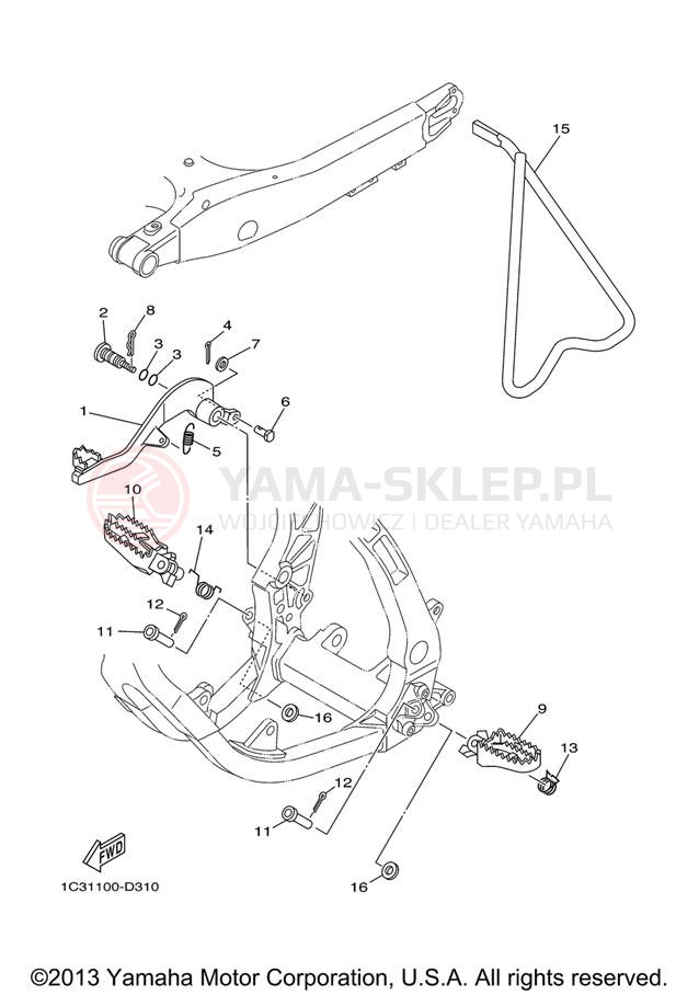 Schemat "Stopka postojowa i podnóżki" do Yamaha YZ250 YZ250V
