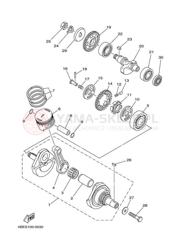 Schemat "Wał korbowy, tłok" do Yamaha TT-R230 TTR230TC/TTR230T