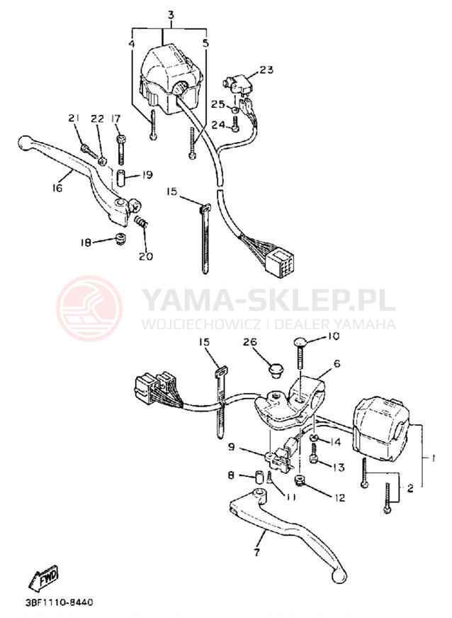 Schemat "Kierownica i osprzęt" do Yamaha FZR400W