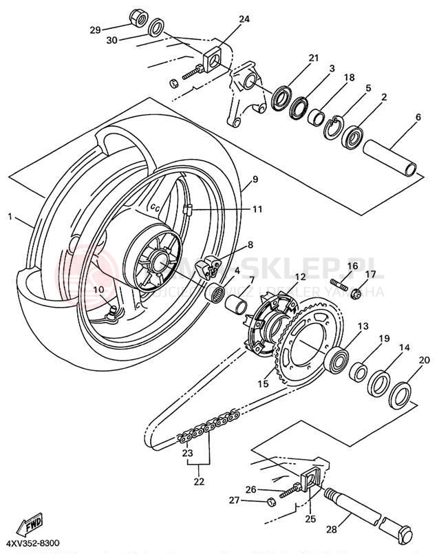 Schemat "Koło tył" do Yamaha YZFR1 YZFR1KC/YZFR1K