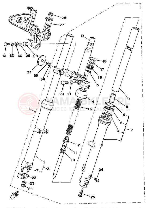 Schemat "Amortyzatory przód" do Yamaha XS360_2D