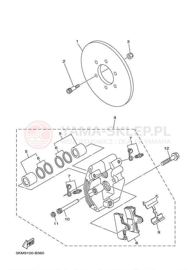 Schemat "Zacisk hamulcowy tylny" do Yamaha GRIZZLY 660 YFM660FR