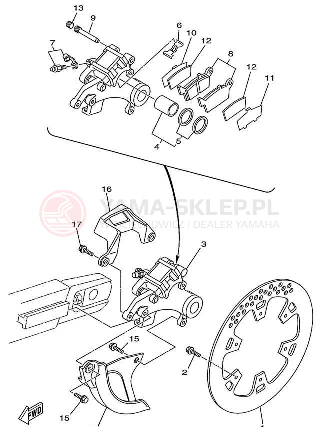 Schemat "Zacisk hamulcowy tylny" do Yamaha COMPETITION YZ250L1