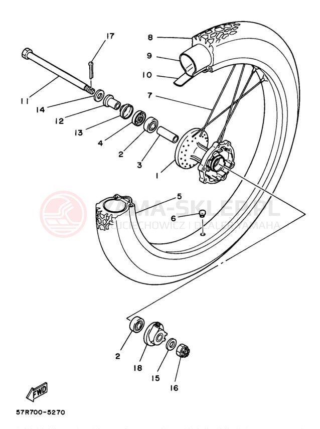 Schemat "Koło przód" do Yamaha XT350J/XT350JC