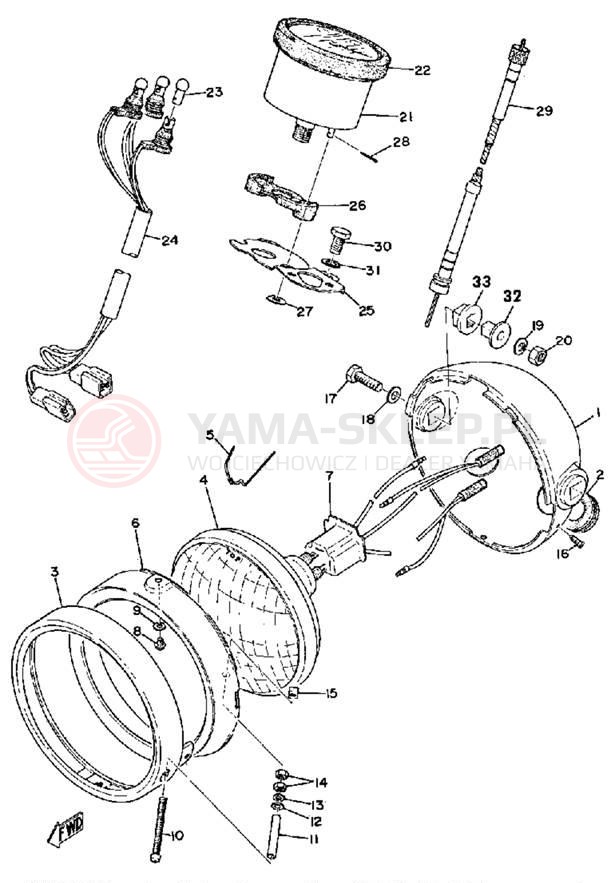 Schemat "Lampa przód i licznik" do Yamaha RD125B