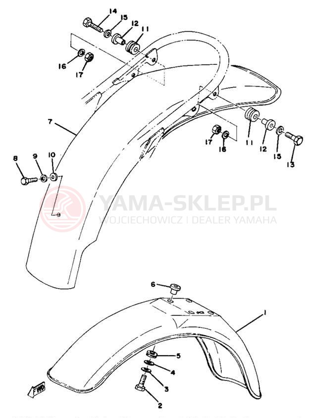 Schemat "Błotniki przód i tył" do Yamaha YZ80D