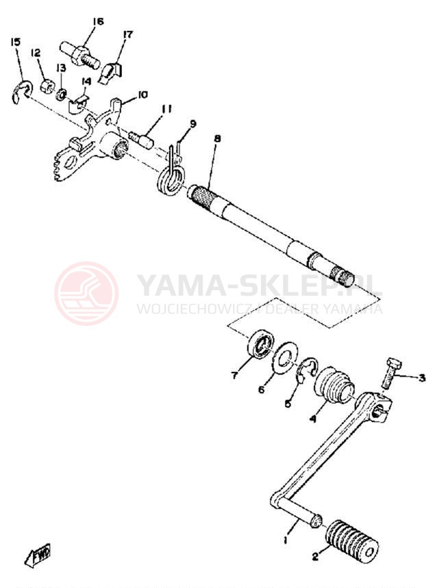 Schemat "Dźwignia zmiany biegów, wałek" do Yamaha DT250C/DT400C