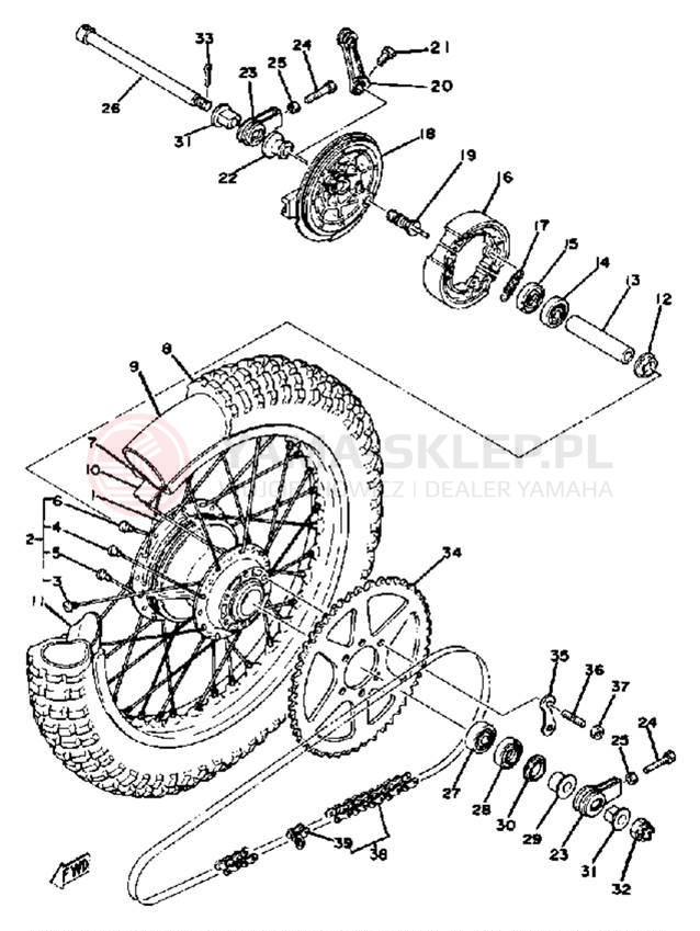 Schemat "Koło tył" do Yamaha YZ125E
