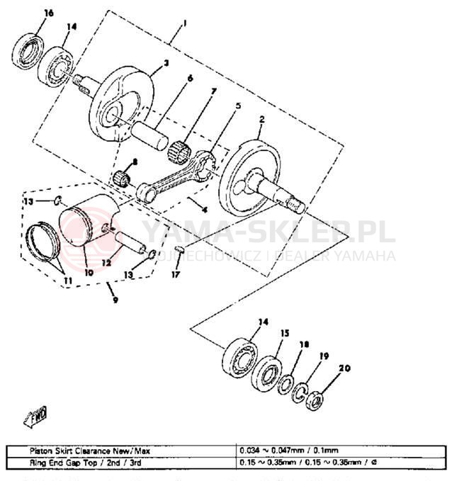 Schemat "Wał korbowy, tłok" do Yamaha QT50H