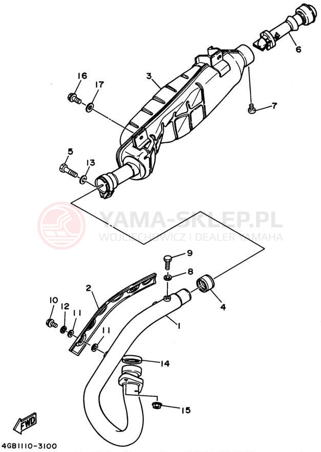 Schemat "Wydech końcowy" do Yamaha BIG BEAR 4WD YFM350FWF