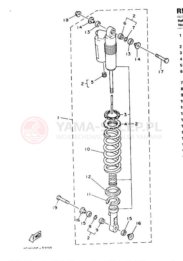 Schemat "zawieszenie tył" do Yamaha YZ250E