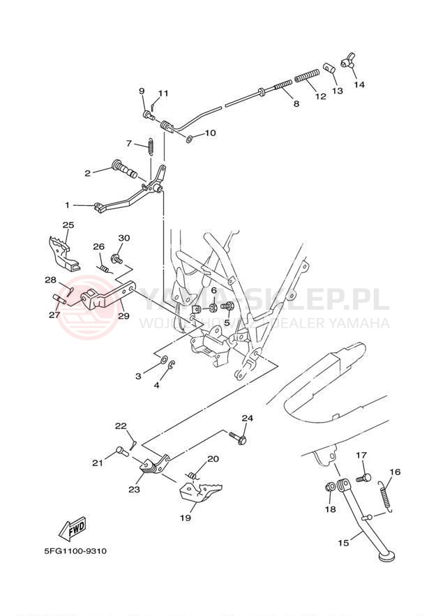 Schemat "Stopka postojowa i podnóżki" do Yamaha TTR225 TTR225RC/TTR225R