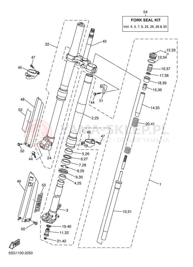 Schemat "Amortyzatory przód" do Yamaha YZ250F YZ250FP