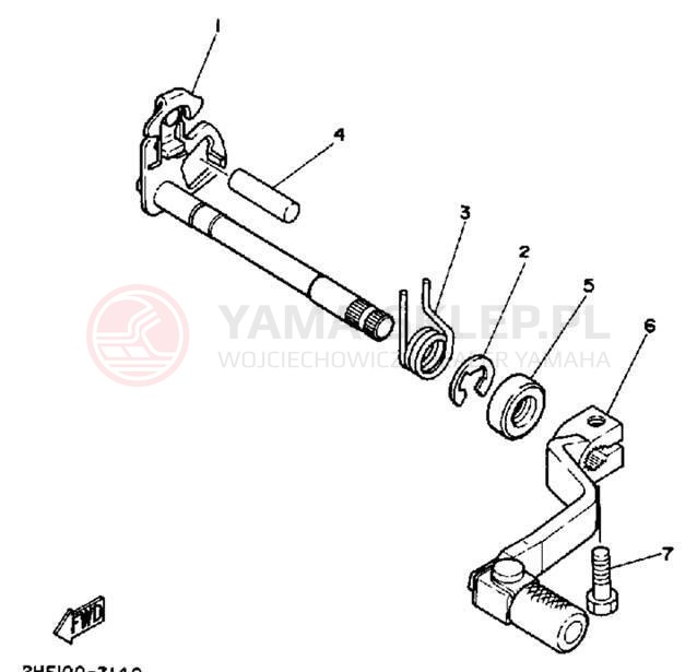 Schemat "Dźwignia zmiany biegów, wałek" do Yamaha YZ80A