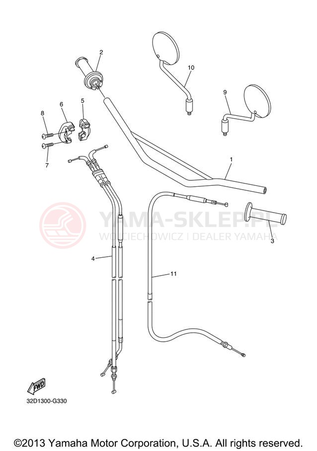 Schemat "Kierownica i osprzęt" do Yamaha WR250R WR25RXCL/WR25RXL