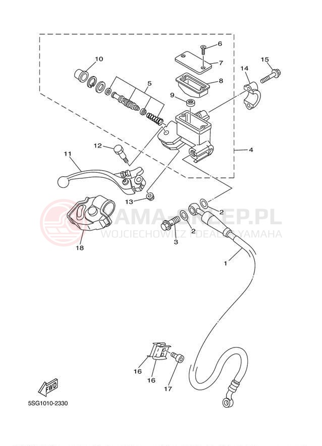 Schemat "Pompa hamulcowa przednia" do Yamaha WR250F WR250FR