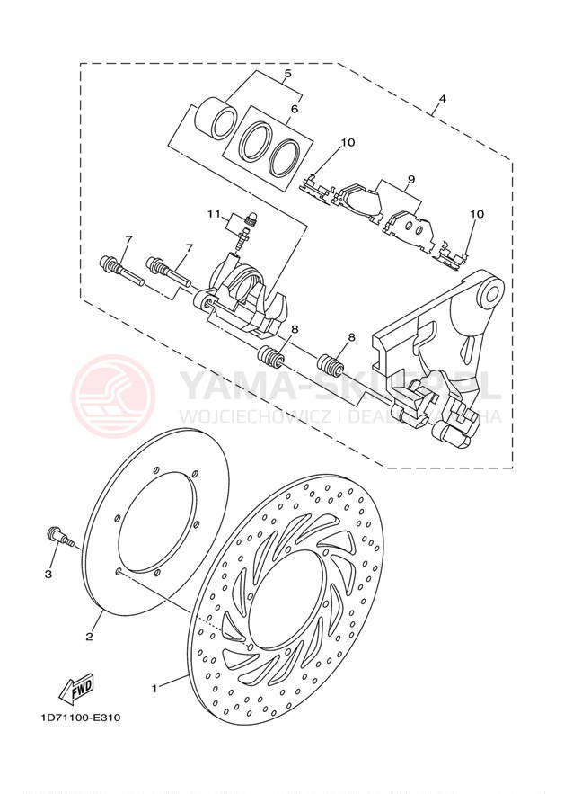 Schemat "Zacisk hamulcowy tylny" do Yamaha ROADLINER S XV19SW/XV19SWC
