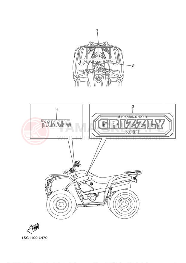 Schemat "naklejki" do Yamaha GRIZZLY 300 YFM30GBL/YFM30GBGR