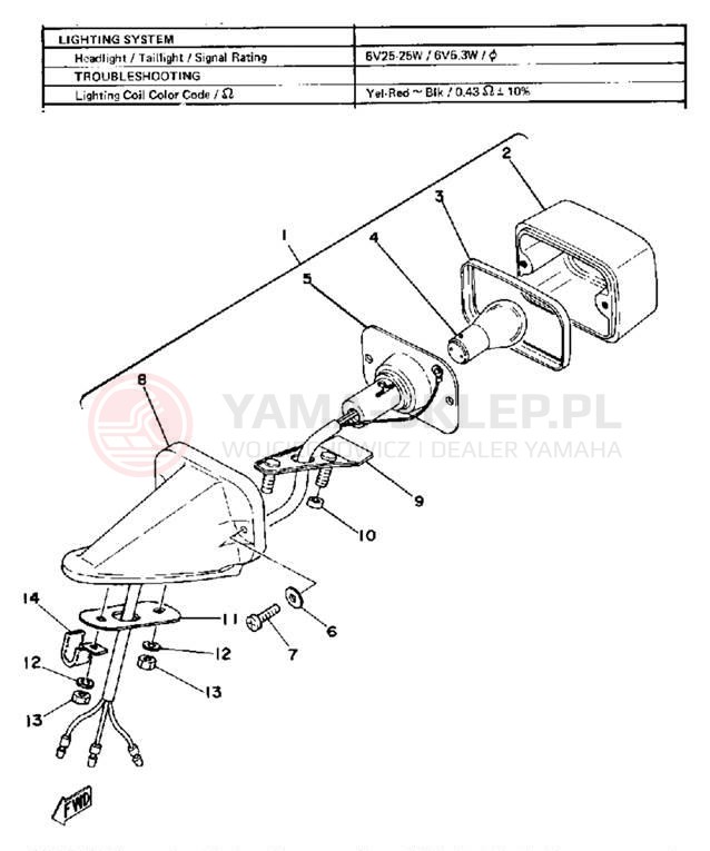 Schemat "lampa tył" do Yamaha IT250G