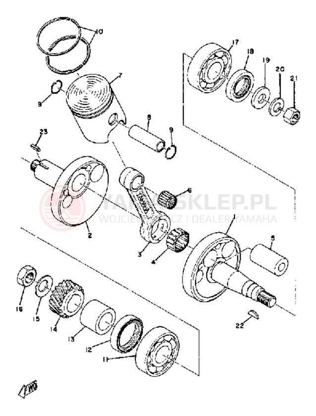 Schemat "Wał korbowy, tłok" do Yamaha TY80B
