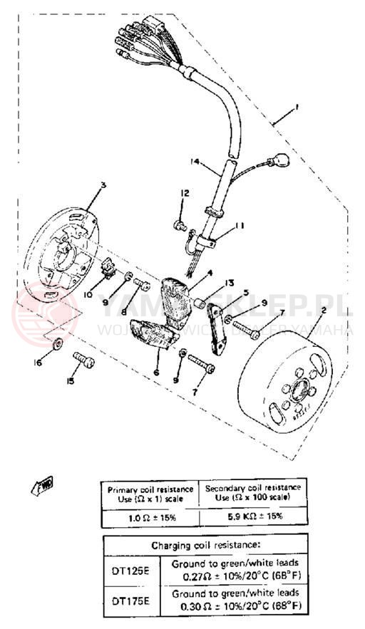 Schemat "Moduł zapłonowy - cewka" do Yamaha DT175E