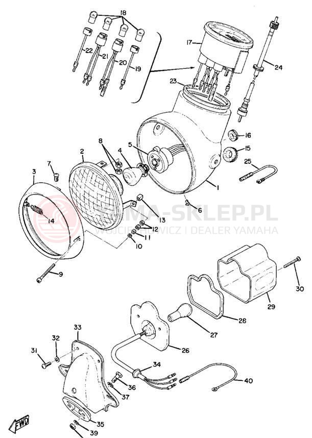 Schemat "Lampa przód i licznik" do Yamaha AS2C