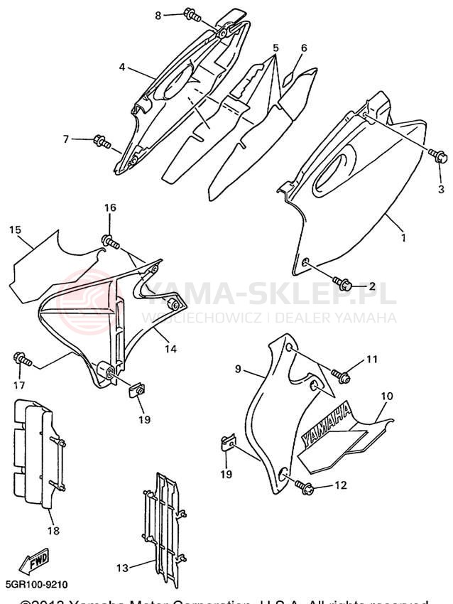 Schemat "Pokrywa boczna" do Yamaha YZ400FL