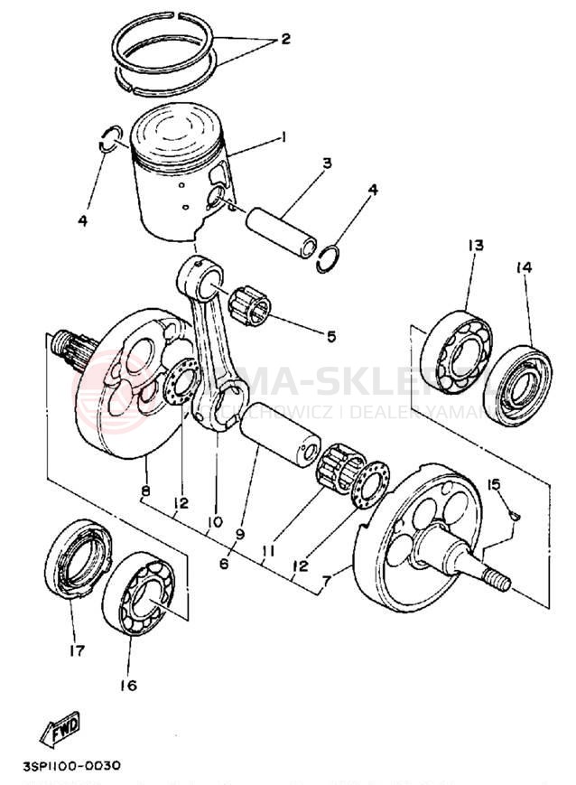 Schemat "Wał korbowy, tłok" do Yamaha WR250ZD