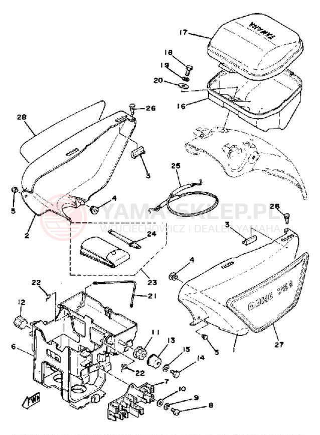 Schemat "pokrywa boczna - skrzynka akumulatora" do Yamaha XS750E_227