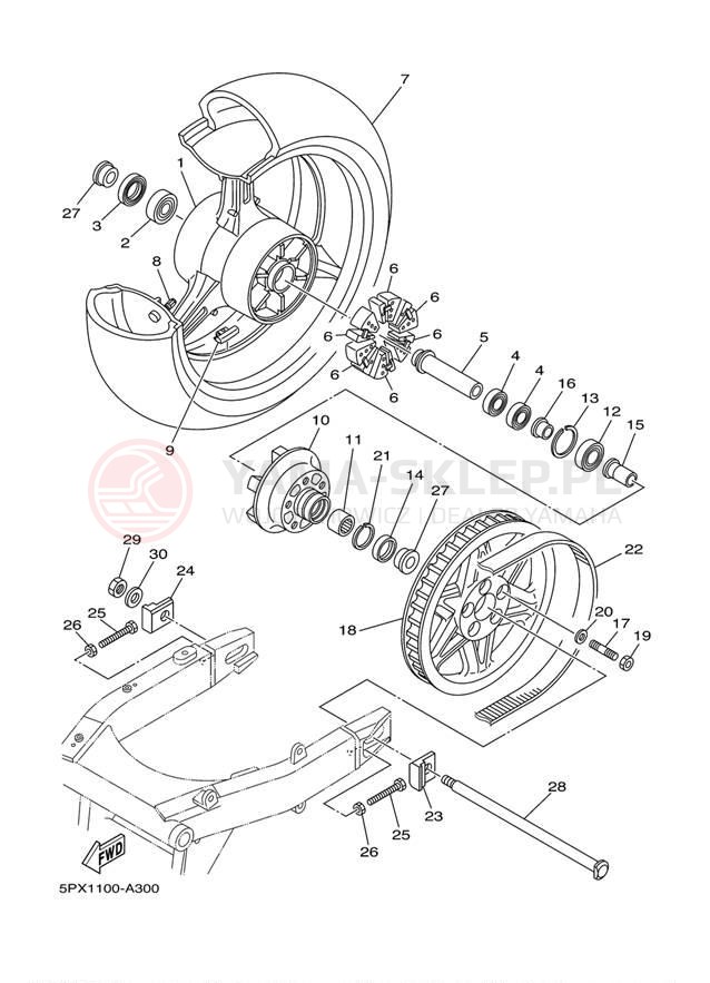 Schemat "Koło tył" do Yamaha XV17PCP/XV17PCPC