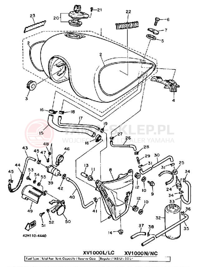 Schemat "zbiornik paliwa" do Yamaha VIRAGO 1000 XV1000LC/XV1000L