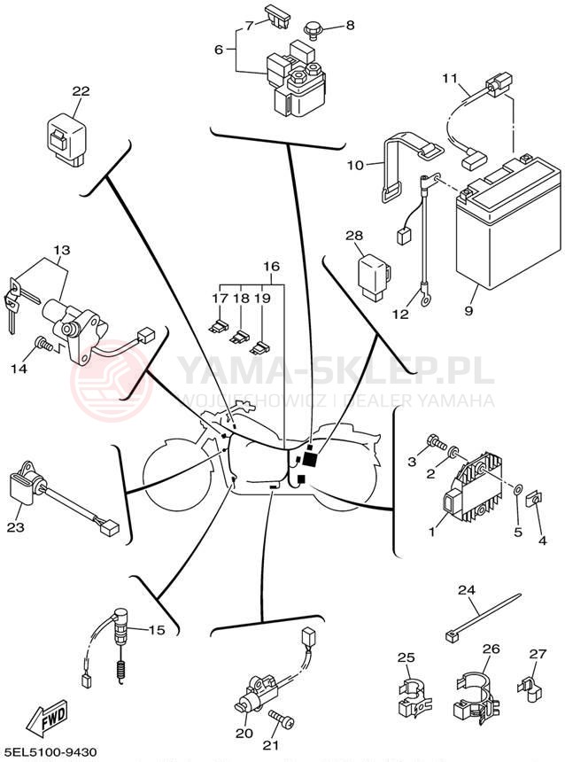 Schemat "układ elektryczny" do Yamaha V-STAR 1100 XVS1100L/XVS1100LC