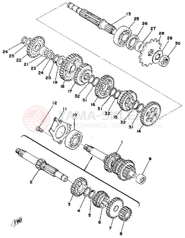 Schemat "Skrzynia biegów " do Yamaha DT100D
