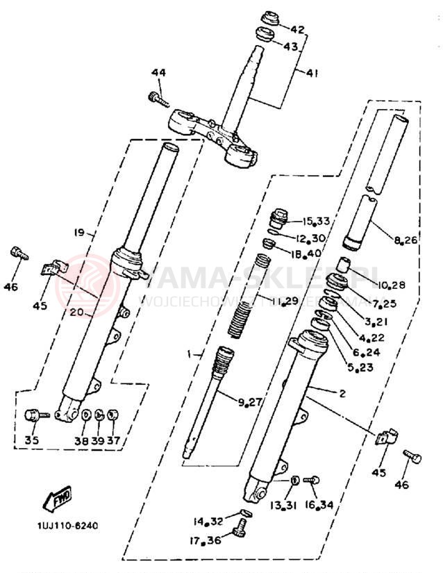 Schemat "Amortyzatory przód" do Yamaha RADIAN YX600S/YX600SC