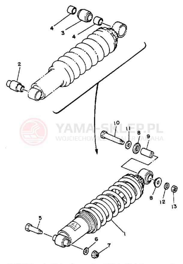 Schemat "zawieszenie tył" do Yamaha XT350A/XT350AC
