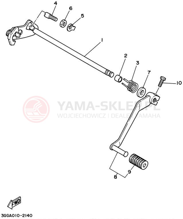Schemat "Dźwignia zmiany biegów, wałek" do Yamaha BANSHEE YFZ350P