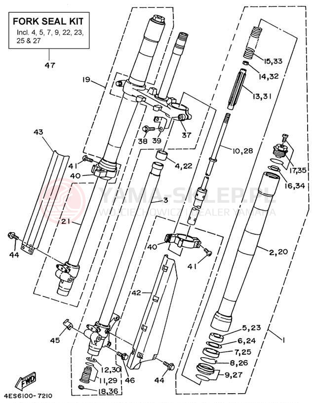 Schemat "Amortyzatory przód" do Yamaha YZ80 YZ80M1