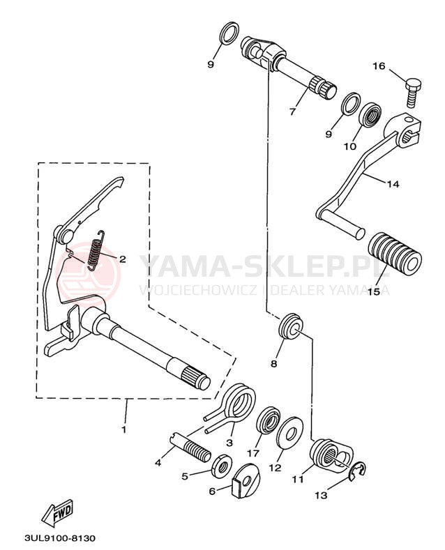 Schemat "Dźwignia zmiany biegów, wałek" do Yamaha RT100K