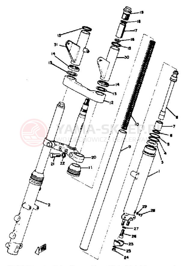 Schemat "Amortyzatory przód" do Yamaha RD350A