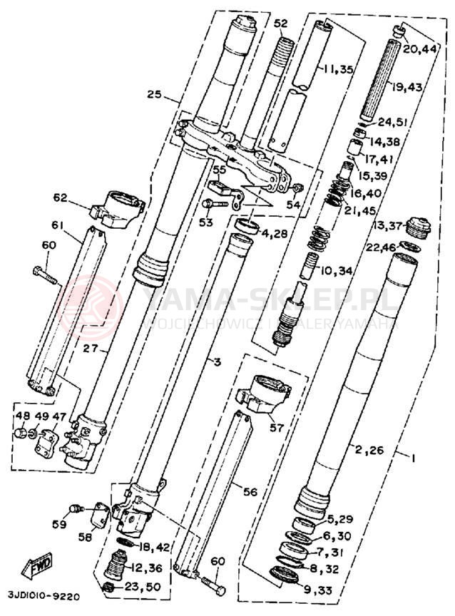 Schemat "Amortyzatory przód" do Yamaha YZ250W