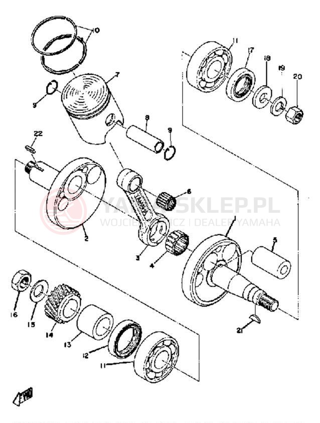 Schemat "Wał korbowy, tłok" do Yamaha YZ80C