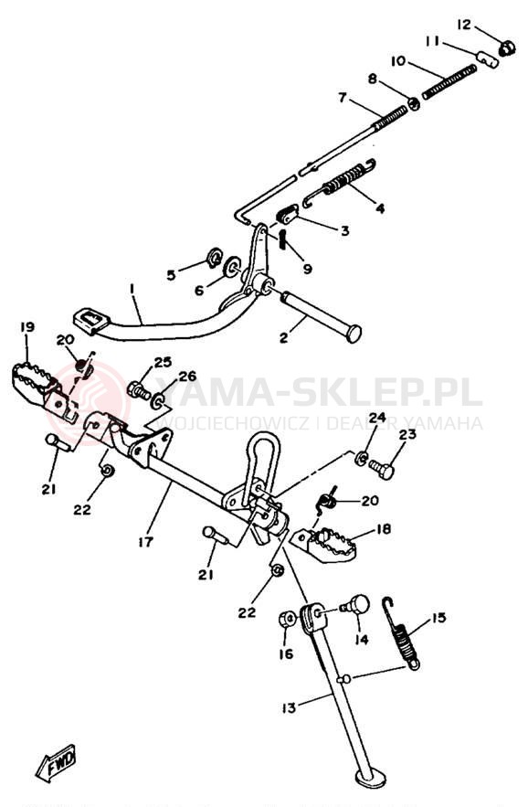 Schemat "Stopka postojowa i podnóżki" do Yamaha RT100F