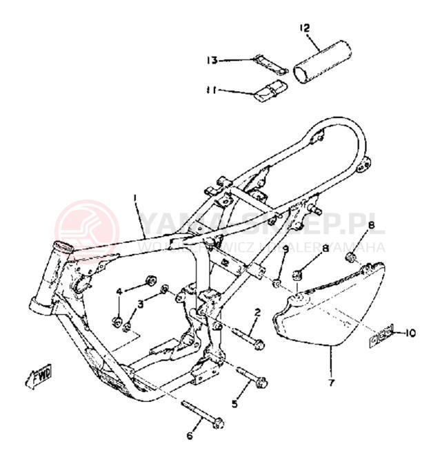 Schemat "pokrywa boczna ramy" do Yamaha MX100F