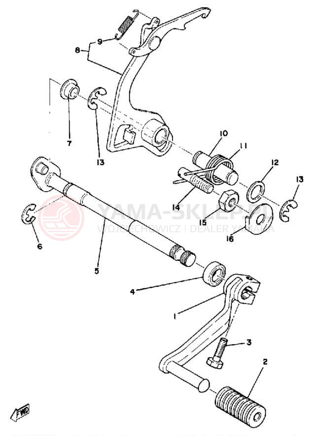 Schemat "Dźwignia zmiany biegów, wałek" do Yamaha DT125E