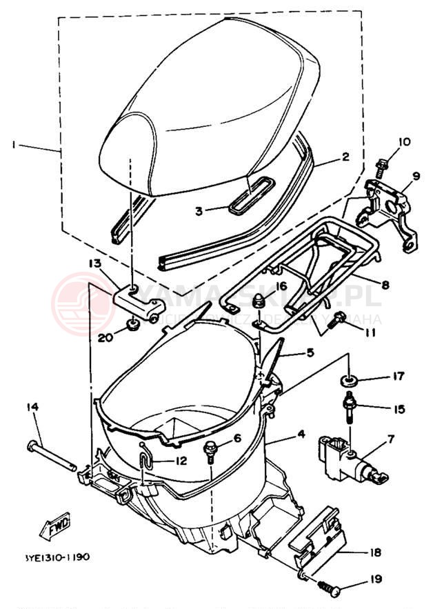 Schemat "Siedzenie - stelaż" do Yamaha JOG CY50E