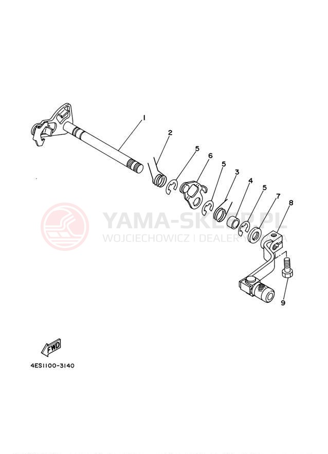 Schemat "Dźwignia zmiany biegów, wałek" do Yamaha YZ80 YZ80N1