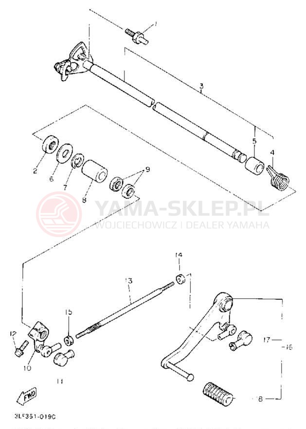 Schemat "Dźwignia zmiany biegów, wałek" do Yamaha FZR1000D/FZR1000DC