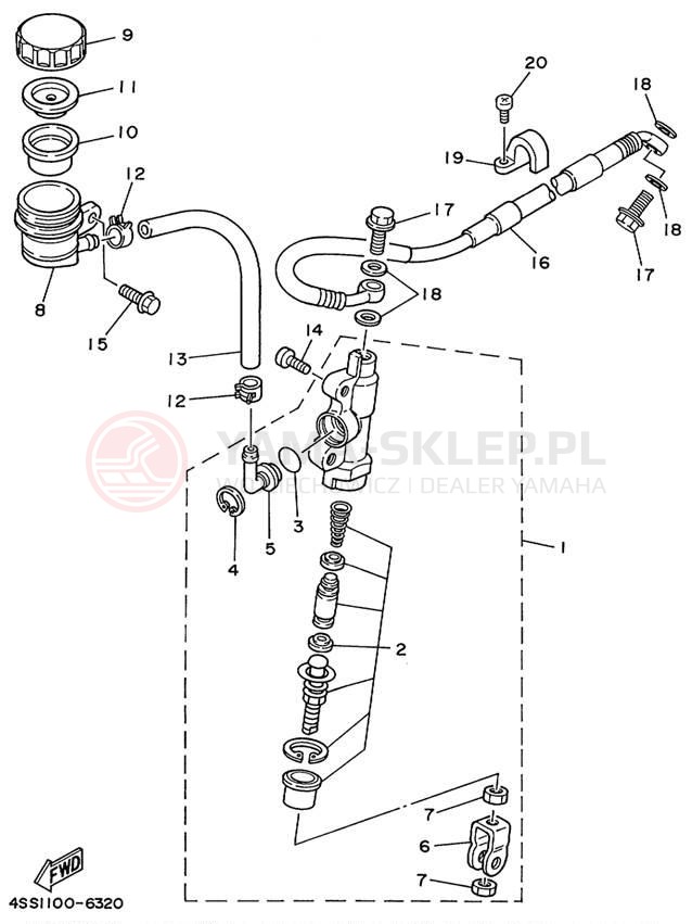 Schemat "Pompa hamulcowa tył" do Yamaha YZ125 YZ125L1